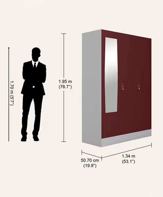Slimline 3 Door M1 Steel Almirah Locker, Russet Color