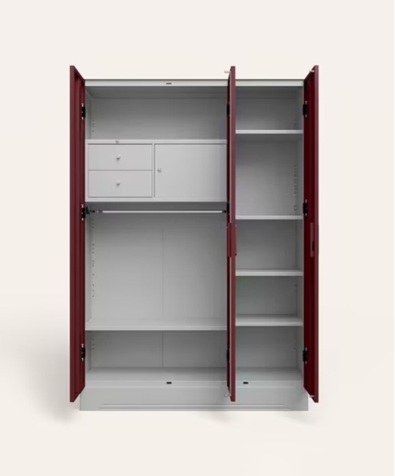 Neolite 3-Door Steel Almirah (Textured Blush Red) 1-Year Warranty, 5 Shelves, 1 Locker