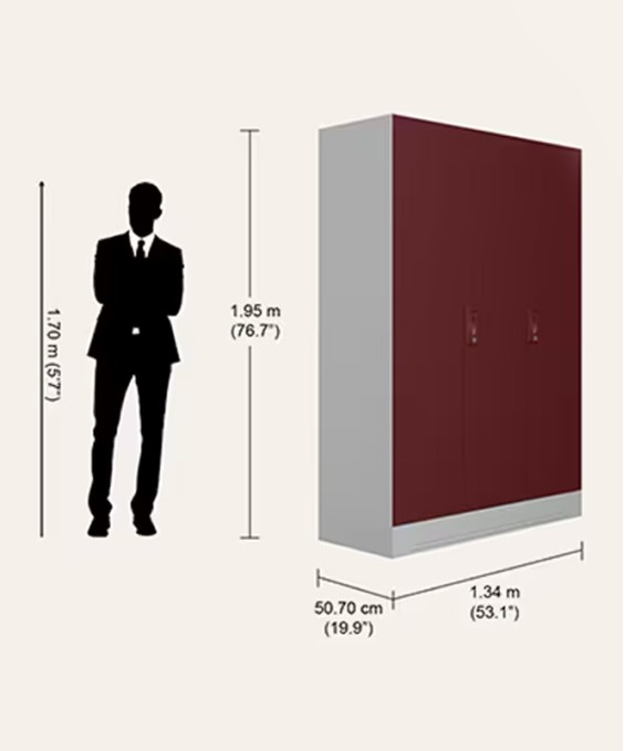 Slimline 3 Door Steel Almirah Locker, Russet Color