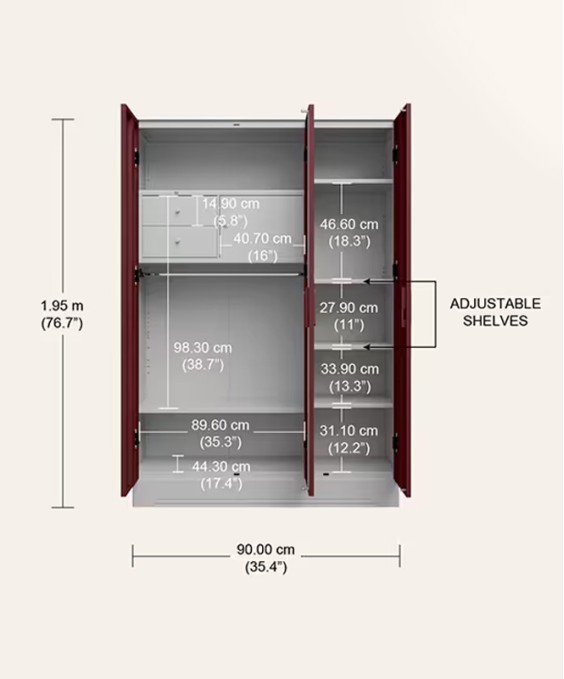 Slimline 3 Door Steel Almirah Locker, Russet Color