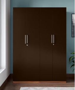 Kalista V2 4 Door Engineered Wood Wooden Wardrobe in Cinnamon Dark brown Color 1 Year Warranty, 1 Drawer