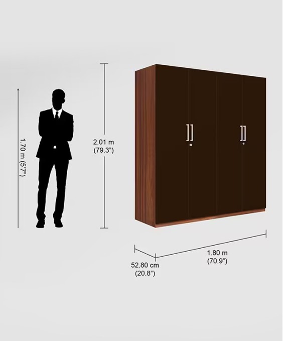 Kalista V2 4 Door Engineered Wood Wooden Wardrobe in Cinnamon Dark brown Color 1 Year Warranty, 1 Drawer
