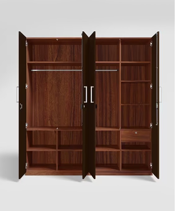 Kalista V2 4 Door Engineered Wood Wooden Wardrobe in Cinnamon Dark brown Color 1 Year Warranty, 1 Drawer