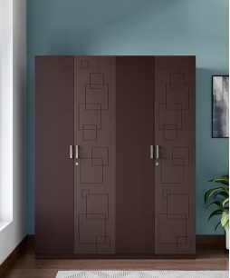 Kalista V2 4 Door Engineered Wood Wooden Wardrobe in Cinnamon Squadro Color 1 Year Warranty, 1 Drawer