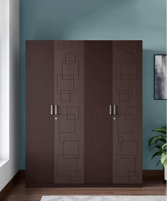 Kalista V2 4 Door Engineered Wood Wooden Wardrobe in Cinnamon Squadro Color 1 Year Warranty, 1 Drawer