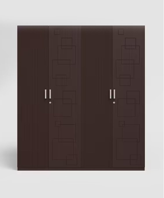 Kalista V2 4 Door Engineered Wood Wooden Wardrobe in Cinnamon Squadro Color 1 Year Warranty, 1 Drawer