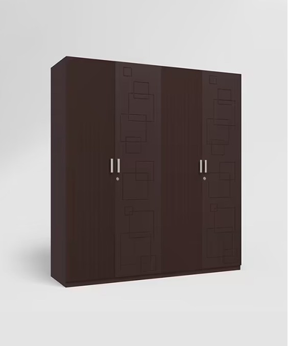Kalista V2 4 Door Engineered Wood Wooden Wardrobe in Cinnamon Squadro Color 1 Year Warranty, 1 Drawer