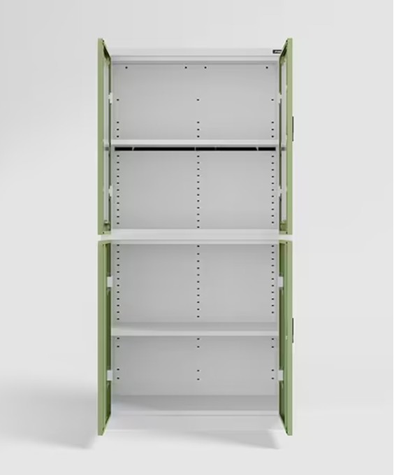 StorEase 4-Door Display Unit With Glass & Steel Swing Doors (Pale Green) 1-Year Warranty, 2 Shelves