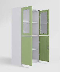 StorEase 4-Door Display Unit With Glass & Steel Swing Doors (Pale Green) 1-Year Warranty, 2 Shelves