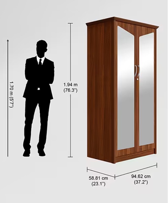 Adriana 2 Door Wardrobe (With Mirror, Walnut)