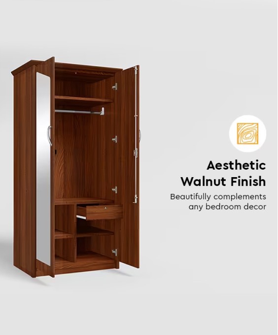 Adriana 2 Door Wardrobe (With Mirror, Walnut)