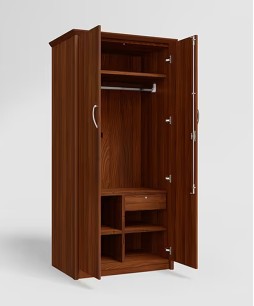 Stack 2 Door Engineered Wood Wardrobe (Brown) 1-Year Warranty, 2 Shelves, 1 Drawer