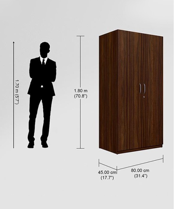 Stack 2 Door Engineered Wood Wardrobe (Brown) 1-Year Warranty, 2 Shelves, 1 Drawer