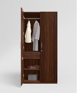Stack 2 Door Engineered Wood Wardrobe (Brown) 1-Year Warranty, 2 Shelves, 1 Drawer