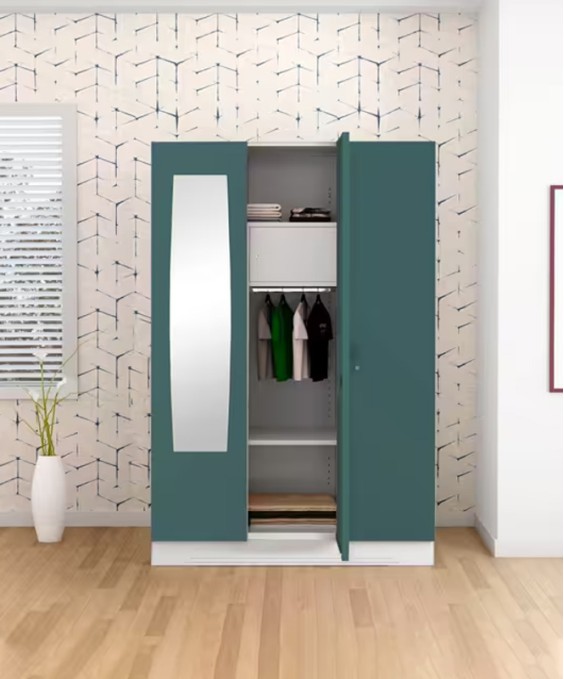 Slimline 3 Door M1 Steel Almirah (Locker & Drawer, Tex Sea Pine)