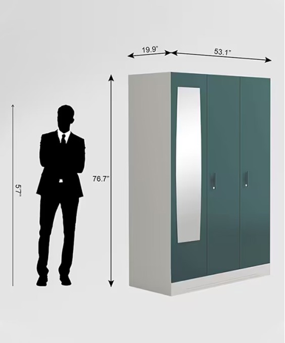 Slimline 3 Door M1 Steel Almirah (Locker & Drawer, Tex Sea Pine)