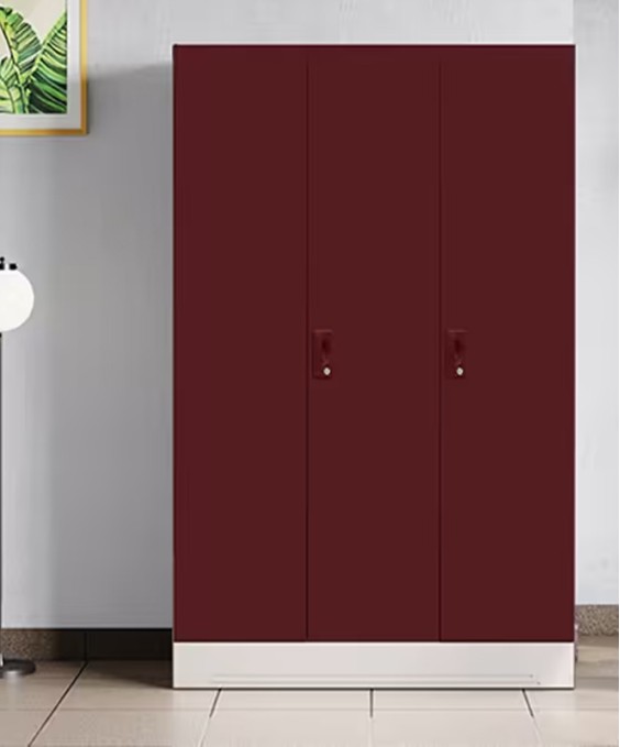 Slimline 3 Door Steel Almirah (Locker & Drawer, Russet)