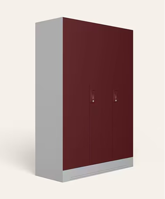 Slimline 3 Door Steel Almirah (Locker & Drawer, Russet)