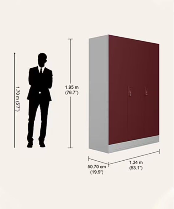 Slimline 3 Door Steel Almirah (Locker & Drawer, Russet)