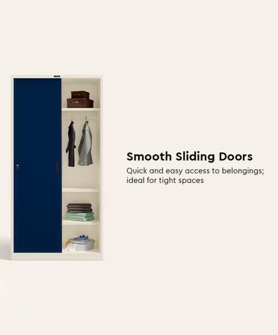 Vurv 2-Door Sliding Steel Wardrobe (Sapphire Blue) (1-Year Warranty, 6 Shelves)