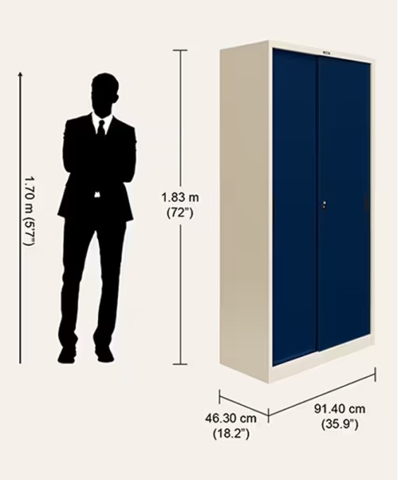 Vurv 2-Door Sliding Steel Wardrobe (Sapphire Blue) (1-Year Warranty, 6 Shelves)
