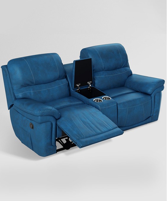 Mackenzie 2 Seater Recliner (With Storage, Fabric, Blue)