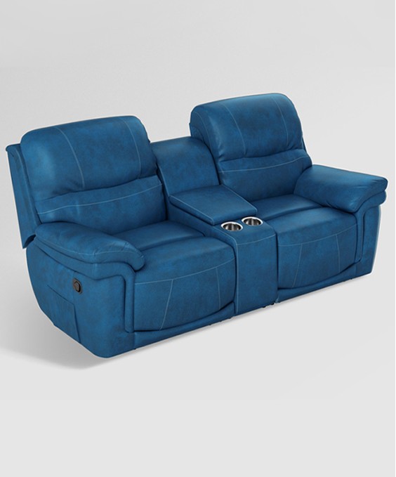 Mackenzie 2 Seater Recliner (With Storage, Fabric, Blue)