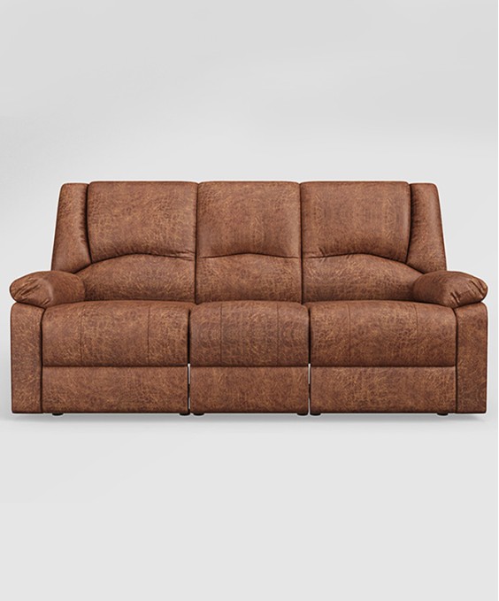 Rhine V3 3 Seater Recliner (Fabric Leather, Caramel Brown)