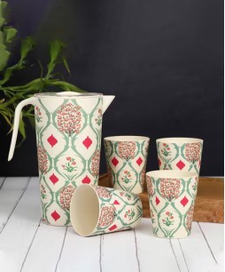 India Circus Lattice Blooms Bamboo Jug Set (By Krsnaa Mehta)