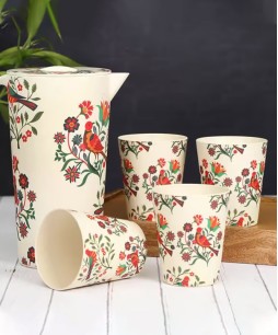 India Circus Psittacines Enquiry Bamboo Jug Set (By Krsnaa Mehta)