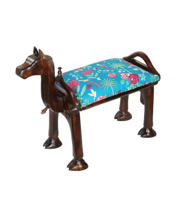 India Circus Teal Floral Galore Camel Pouffe (By Krsnaa Mehta)