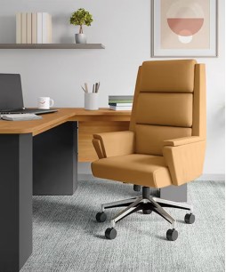 Emerald High Back Leather Ergonomic Office Chair (Tan) (1 Year Warranty, Adjustable Armrest)