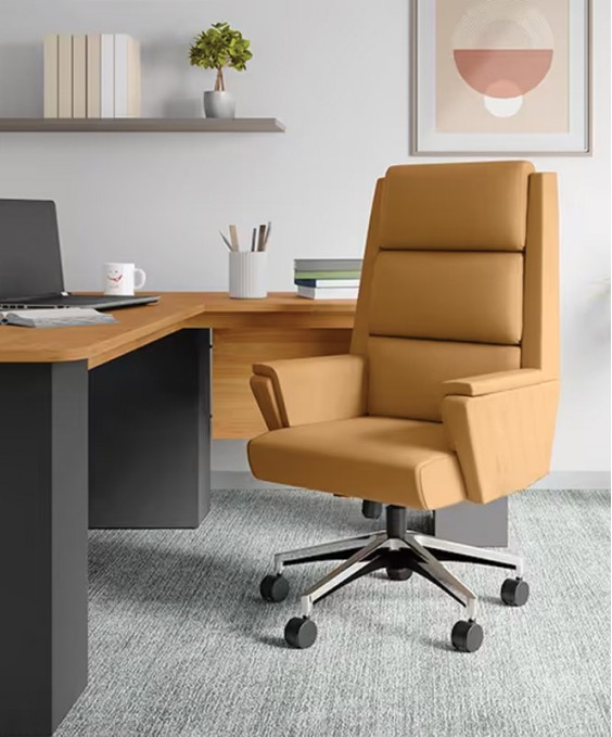 Emerald High Back Leather Ergonomic Office Chair (Tan) (1 Year Warranty, Adjustable Armrest)