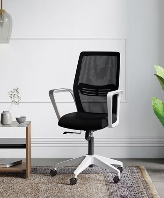 Vurv Mid Back Knitted Fabric Mesh Ergonomic Office Chair (Black Ink)