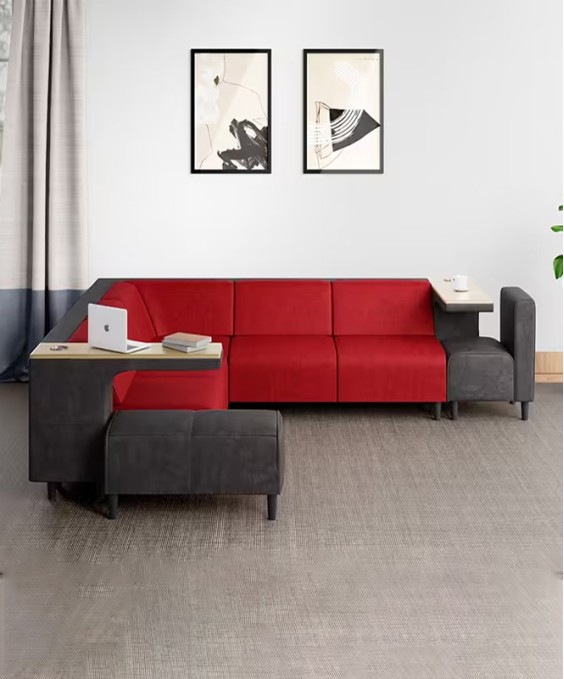 Dias Sofa Set (Fabric, Red & Dark Grey)