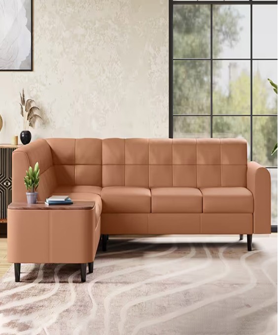 Orbit L Shape LH Sofa (Synthetic Leather, Toffee)
