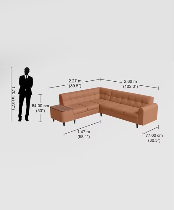Orbit L Shape LH Sofa (Synthetic Leather, Toffee)