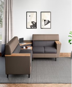 Vertex L Shape LH Sofa (Pebble + Dark Grey Color)