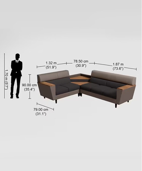 Vertex L Shape LH Sofa (Pebble + Dark Grey Color)