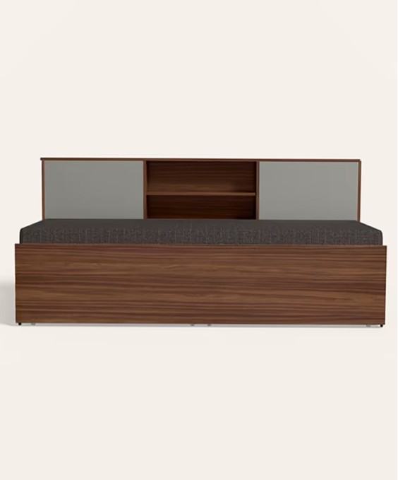 Vurv Queen Size Engineered Wood Diwan Bed With Mattress (1-Year Warranty, Brown)