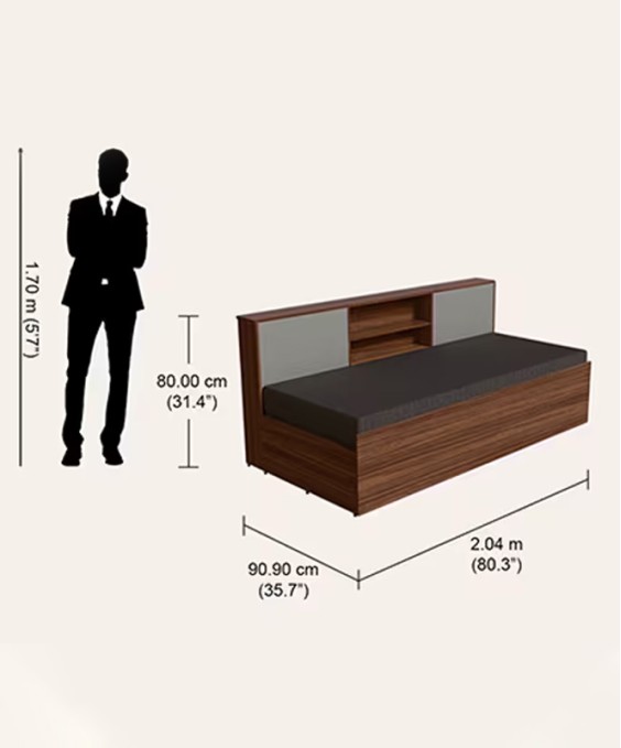 Vurv Queen Size Engineered Wood Diwan Bed With Mattress (1-Year Warranty, Brown)
