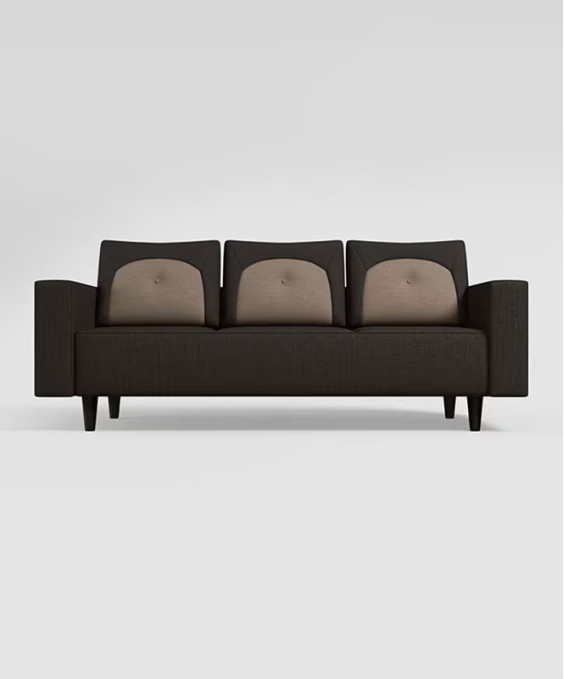 Pangram 3 Seater Fabric Sofa (3-Years Warranty, Solid Wood, Dark Brown)