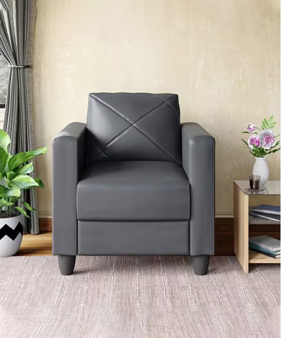 Quad 1 Seater Sofa (Synthetic Leather, Nimbus Grey)