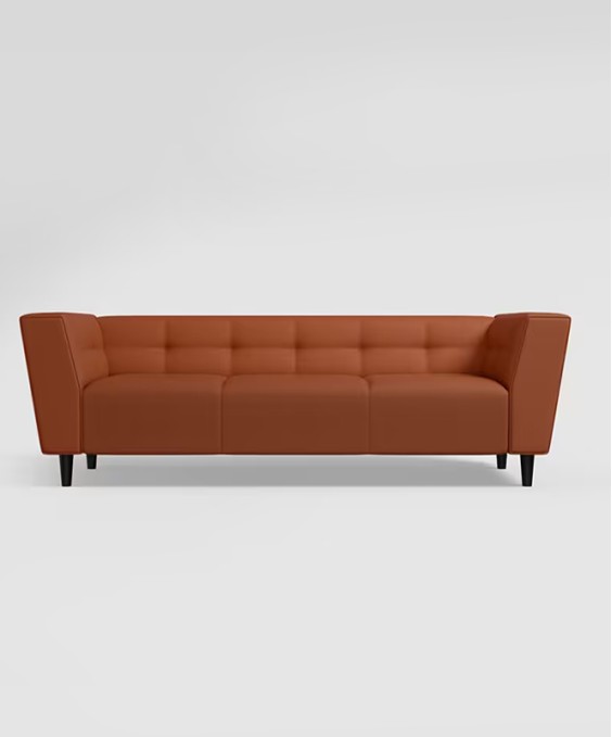 Suez 3 Seater Synthethic Leather Sofa With Arms (3 Year Warranty, Leatherette, Tobac)