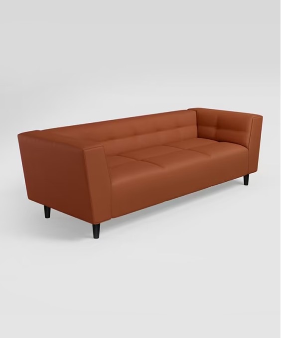 Suez 3 Seater Synthethic Leather Sofa With Arms (3 Year Warranty, Leatherette, Tobac)