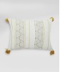 16x16 Cotton Square Cushion Cover (White & Yellow, Zig Zag Woven with Tassels)