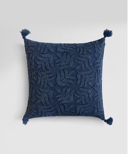 20x20 Cotton Duck Square Cushion Cover (Blue, Embroidered Solid)