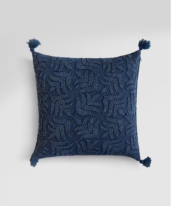 20x20 Cotton Duck Square Cushion Cover (Blue, Embroidered Solid)