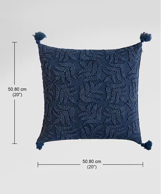 20x20 Cotton Duck Square Cushion Cover (Blue, Embroidered Solid)