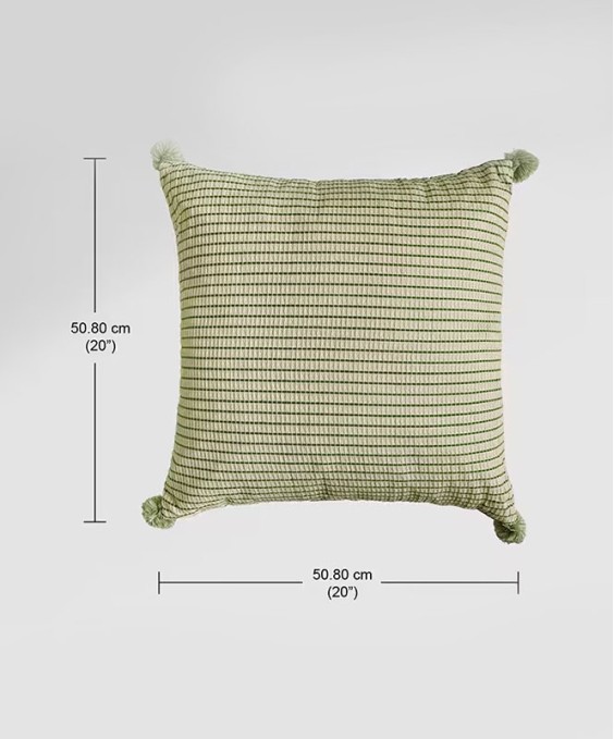 20x20 Woven Square Cushion Cover (Green, Stripes)